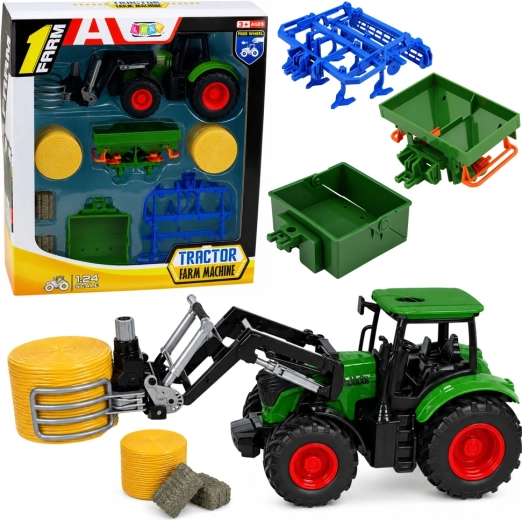 Farmer Set: Tractor with Front Loader and Bale Grab 1:24