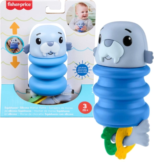 Sensorinis barškutis kūdikiams su ruoniuku ir silikonine spyruokle FISHER-PRICE