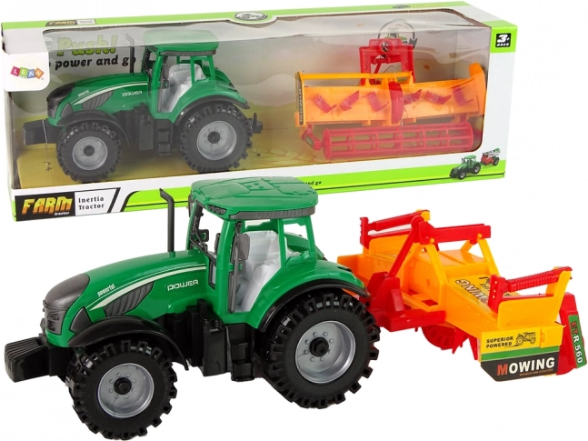 Green Tractor with Orange Cultivator – Friction-Powered Set for Kids
