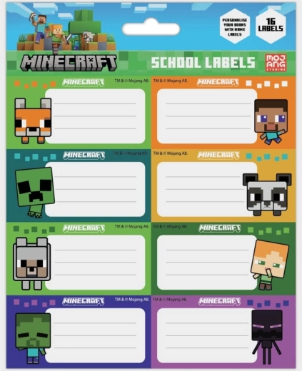 Minecraft sąsiuvinių vardinės etiketės chibi stiliumi