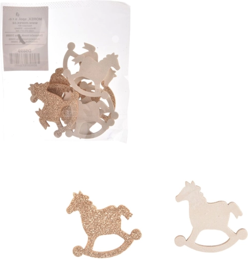 Wooden horse, white/brown, 4 cm (8 pcs)