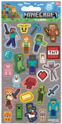 Pilkos „Minecraft“ lipdukai, 25 vnt.