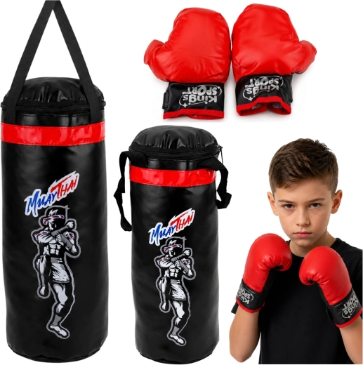 Vaikiškas bokso rinkinys MuayThai M – bokso maišas 55 × 17 cm ir pirštinės