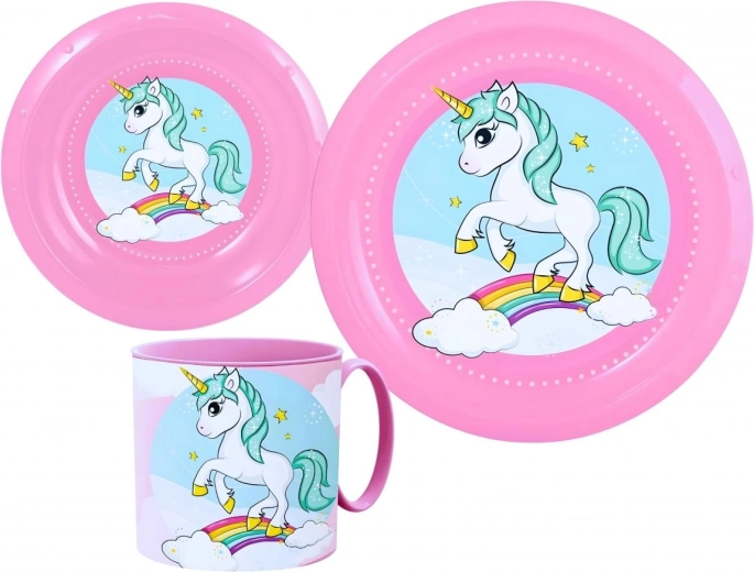 Vaikiškas plastikinis valgymo rinkinys Unicorn (3 dalių)