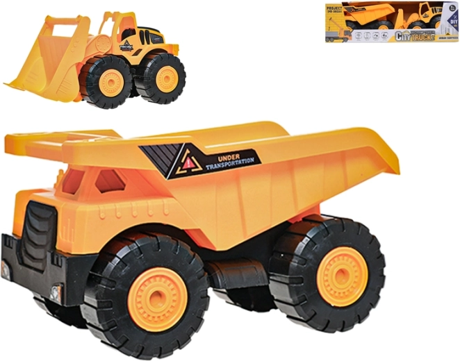 Statybinių transporto priemonių rinkinys – krautuvas-ekskavatorius 24 cm ir savivartis 26 cm