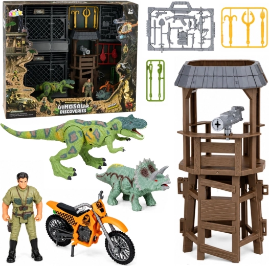 Dinosaur research base with tower, cage, figures and accessories