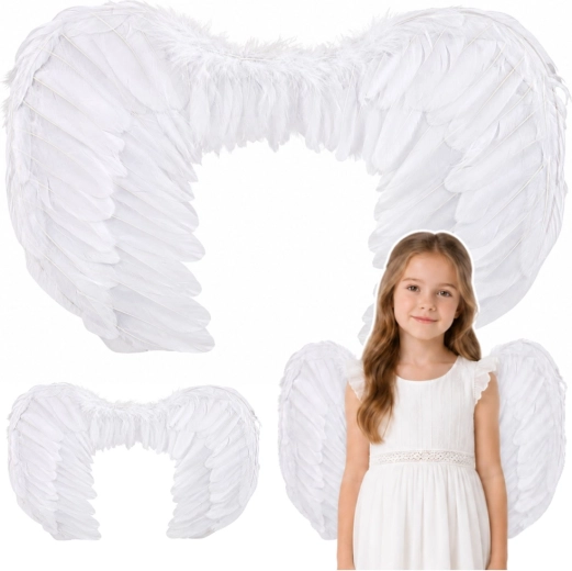 Children’s angel wings with feathers, white, 54 × 35 cm
