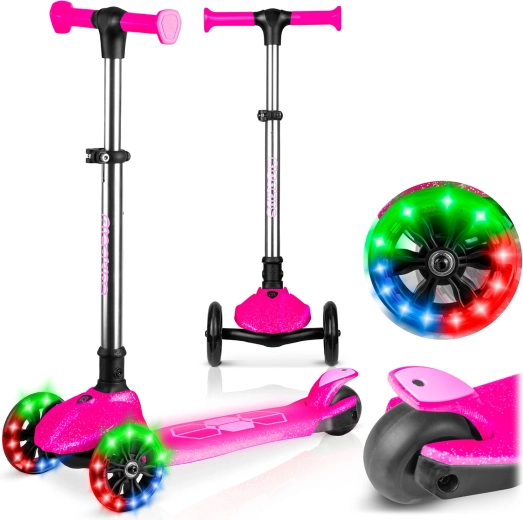 Triratis balansinis paspirtukas vaikams su LED šviesomis Ricokids Jelly – rožinis