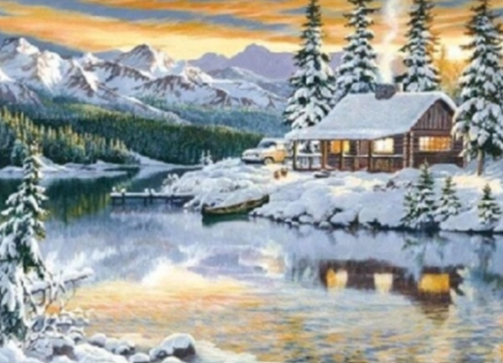 Deimantų tapyba „Kalnų trobelė“ 30 × 40 cm