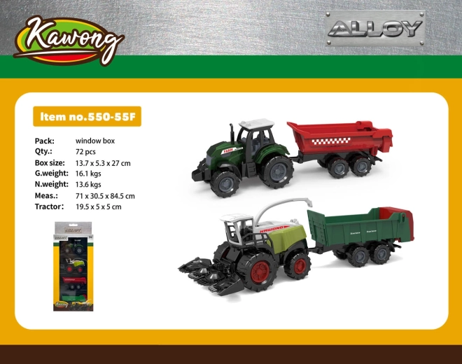 Metal tractor, combine harvester and trailers set