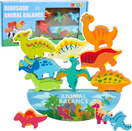Medinis Montessori dinozaurų balansavimo žaidimas (12 dalių)
