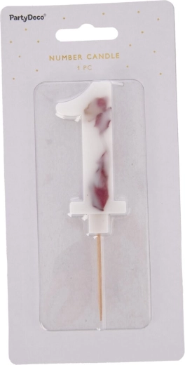 Tortinė žvakutė skaičius 1 su baltu žiedu, 8 cm