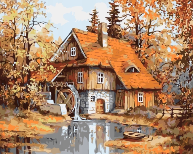 NORIMPEX Paint by Numbers Mill in the Forest by the Pond 40 × 50 cm