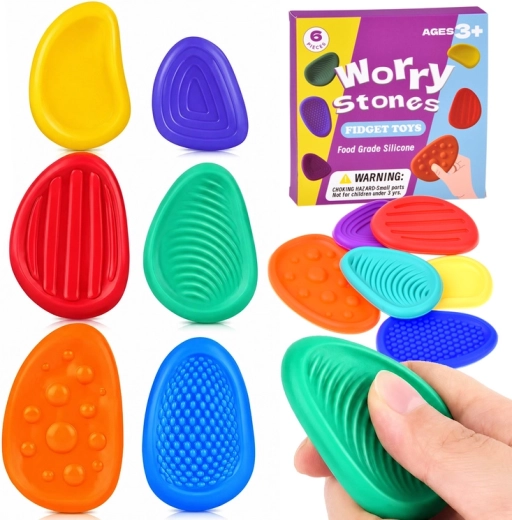 Silikoniniai sensoriniai akmenėliai (fidget žaislai) – 6 vnt. rinkinys