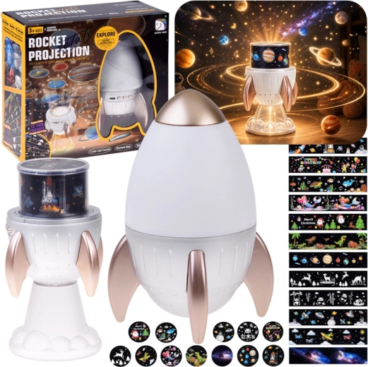 Cosmic star and planet projector in the shape of a rocket with Bluetooth speaker