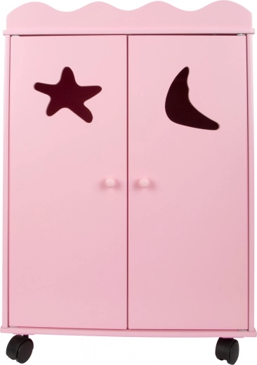 Pink wooden doll wardrobe on wheels small foot