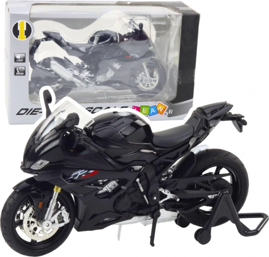 Metalinis sportinio motociklo modelis su šviesomis ir garsu, juodas, 1:12