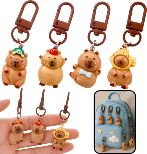 Mini kapibarų pakabukų rinkinys raktams ir kuprinei – 4 vnt.