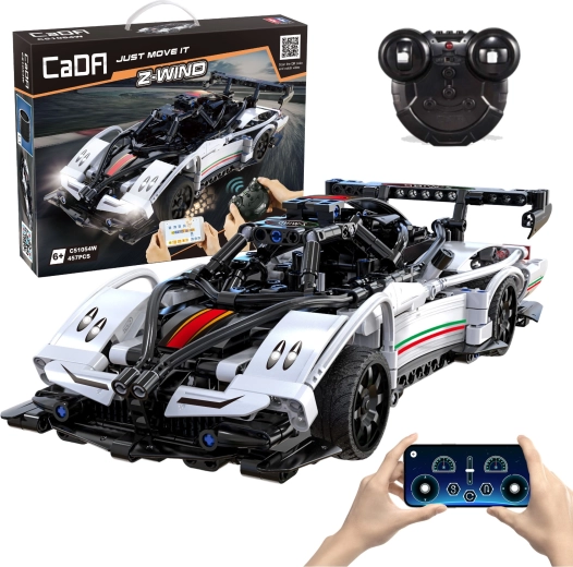 CaDA RC lenktyninio automobilio konstruktorius Z-Wind, baltas, 457 dalys, Dual Mode
