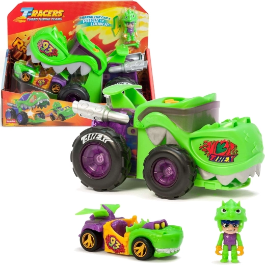 T‑Racers T‑Rex Mega Wheels rinkinys su paleidikliu ir vairuotoju