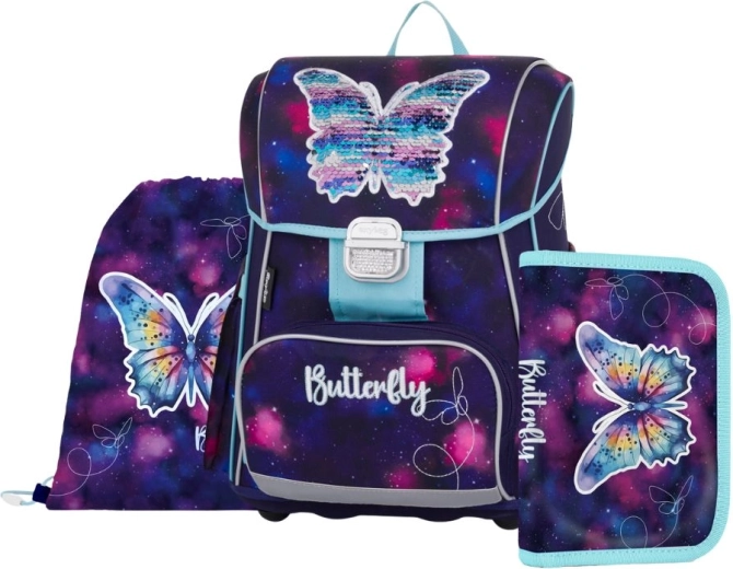 Mokyklinis rinkinys 3 vnt. Premium Motyl – kuprinė, maišelis ir penalas