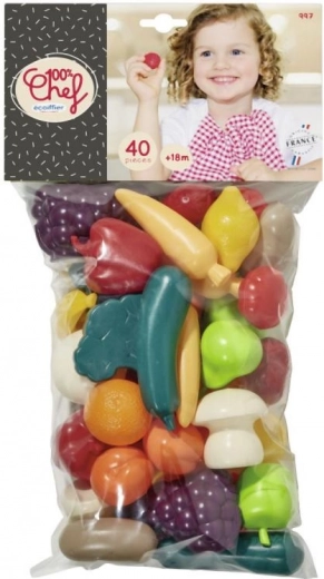 Ecoiffier 100% Chef plastic fruit and vegetables in a bag (40 pcs)
