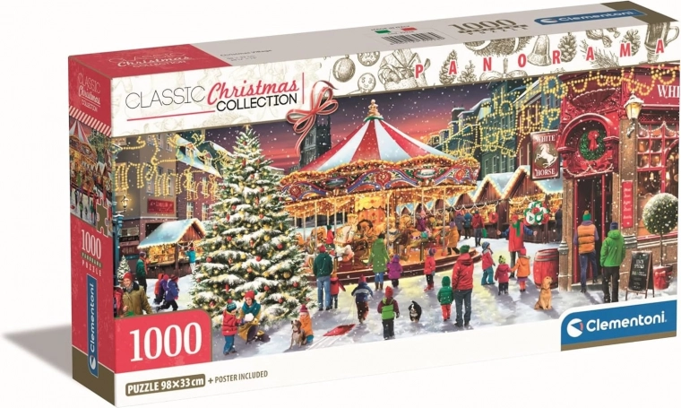 Clementoni panoraminė dėlionė „Kalėdinis kaimelis“ 1000 detalių