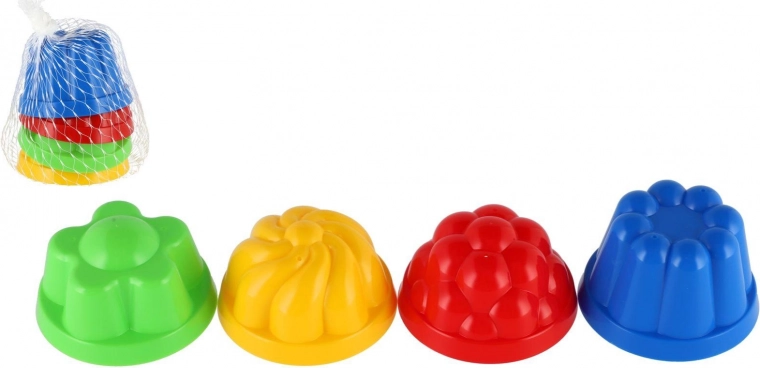 Plastinės smėlio formelės – apvalūs blynukai 8 cm, rinkinys 4 vnt. tinklelyje