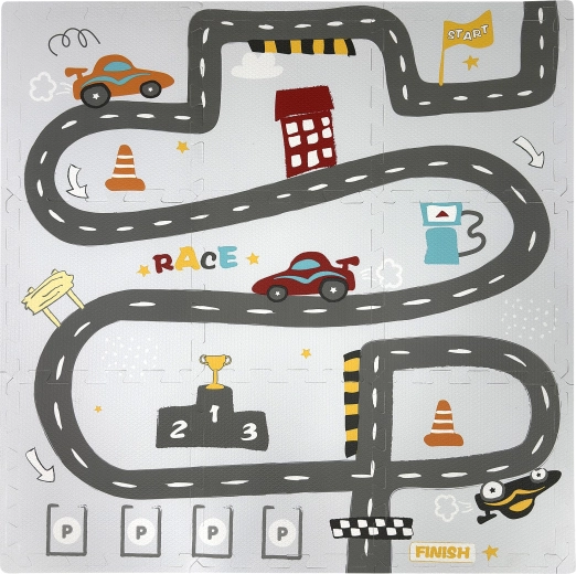 Humbi educational foam floor puzzle mat – streets and racing, 9 pieces