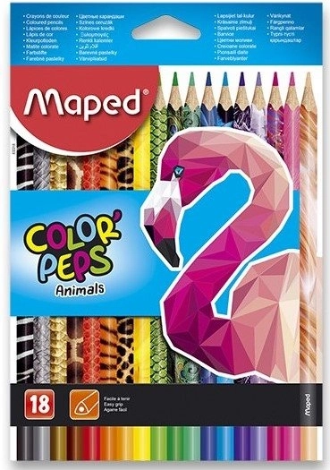 Trikampės MAPED Color'Peps Animals spalvotos pieštukės, 18 vnt.