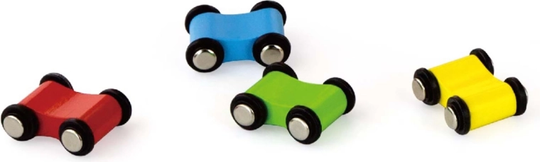 Four wooden cars included