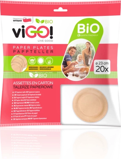 VIGO! Ekologiškos rudos popierinės lėkštės, 23 cm, 20 vnt.