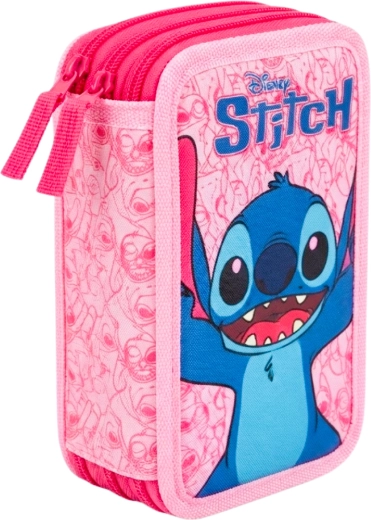 Trijų skyrių sukomplektuotas mokyklinis penalas „Lilo & Stitch“, Stitch ir Angel, rožinis
