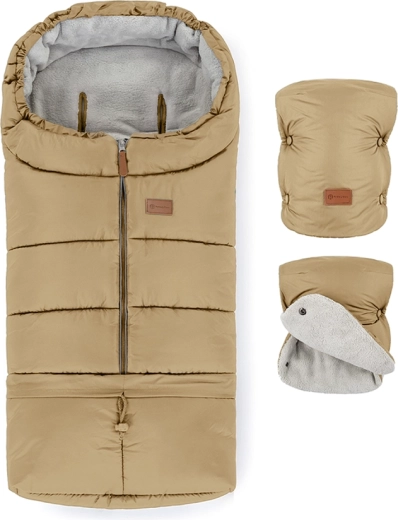 Petite&Mars winter set Jibot 3-in-1 footmuff and Jasie stroller gloves, Sweet Toffee