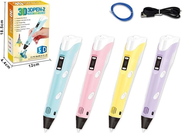 3D rašiklis su filamentais ir USB laidu