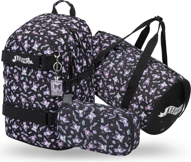 Rinkinys Baagl Skate Kuromi Black – kuprinė, penalas ir sulankstomas sportinis krepšys