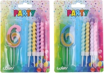 Vakarėlio žvakė skaičius 6 ir 4 vnt. žvakučių