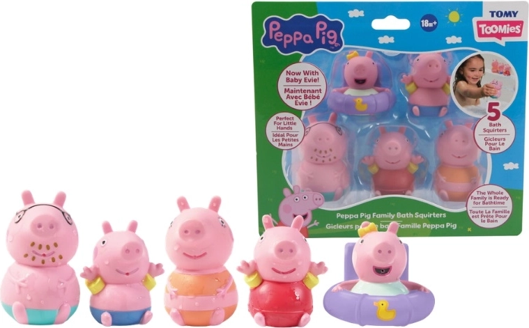 TOMY „Peppa Pig“ vandens purškiami vonios žaislai, 5 vnt.