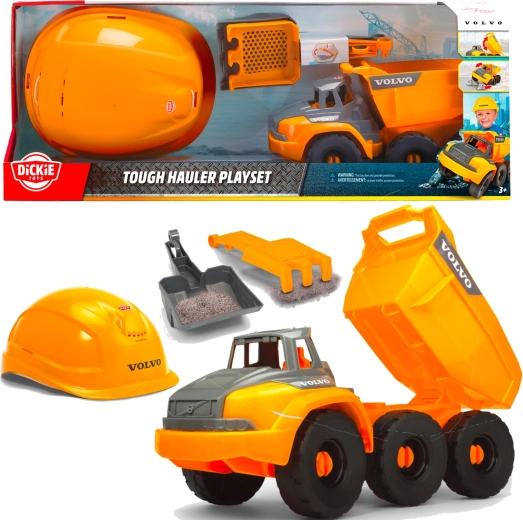 Dickie Toys Volvo statybų rinkinys su savivarčiu ir apsauginiu šalmu