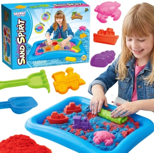 Woopie Sand Spirit kinetinis smėlis – rinkinys su pripučiamu baseinėliu ir formelėmis 3+