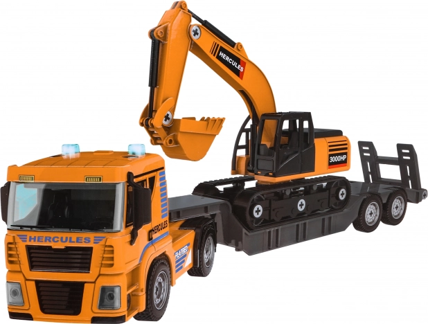 Konstruktorius: sunkvežimis su ekskavatoriumi ir vaikišku akumuliatoriniu gręžtuvu, 185 dalių (3+)