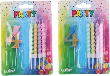 Vakarėlio žvakė skaičius 4 su 4 žvakutėmis