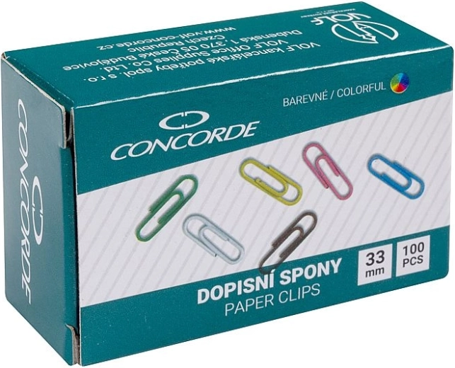 Popieriaus sąvaržėlės 33 mm, spalvotos CONCORDE, 100 vnt.