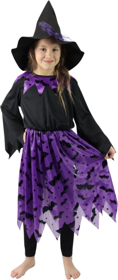 Vaikiškas raganos kostiumas su skrybėle ir šikšnosparniais