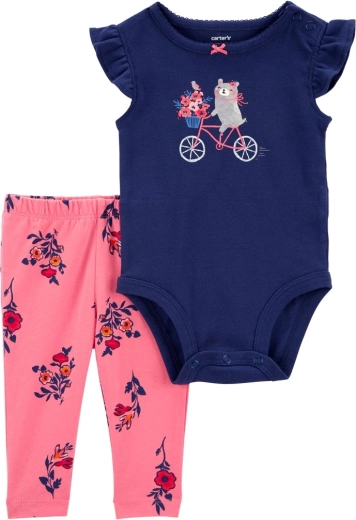 Carter's 2 dalių rinkinys kūdikiui – trumpomis rankovėmis smėlinukas (body) ir tamprės navy bike (mergaitei) – 6m