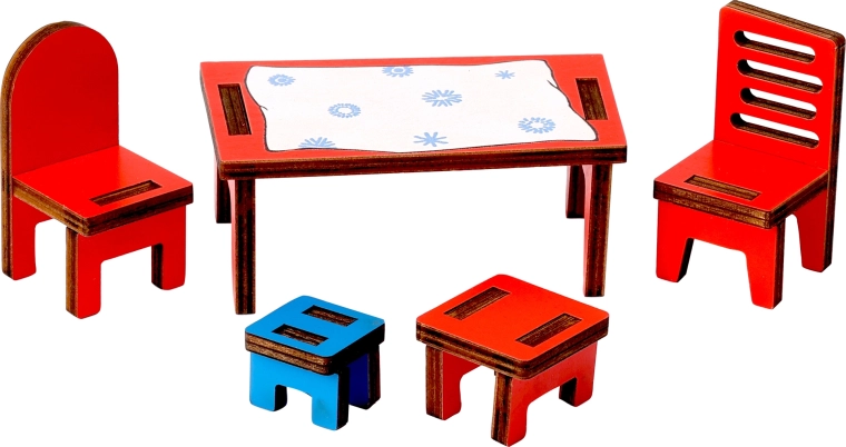 Wooden dollhouse furniture for Pippi Longstocking – dining room