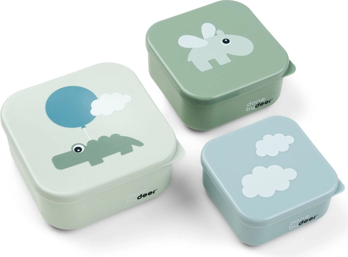 Done by Deer Happy clouds snack box set, green, 3 pcs
