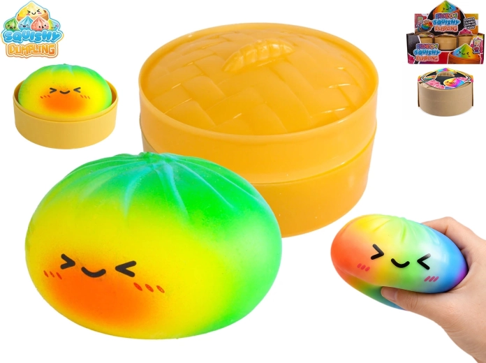 Squishy Dumpling rainbow stress-relief dumpling in a basket 8.5 cm