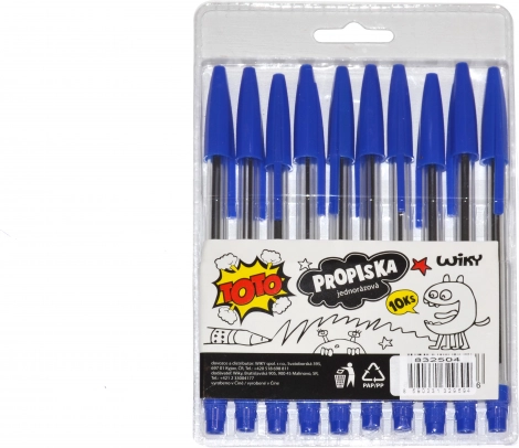 Vienkartiniai rašikliai TOTO – mėlyna šerdelė, 10 vnt.