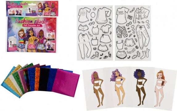 Kūrybinis mados dizainerės rinkinys su folijos paveikslėliais